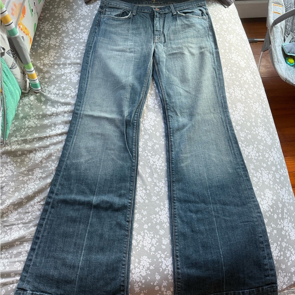 7 For All Mankind Blue Flare Wide Leg Jeans